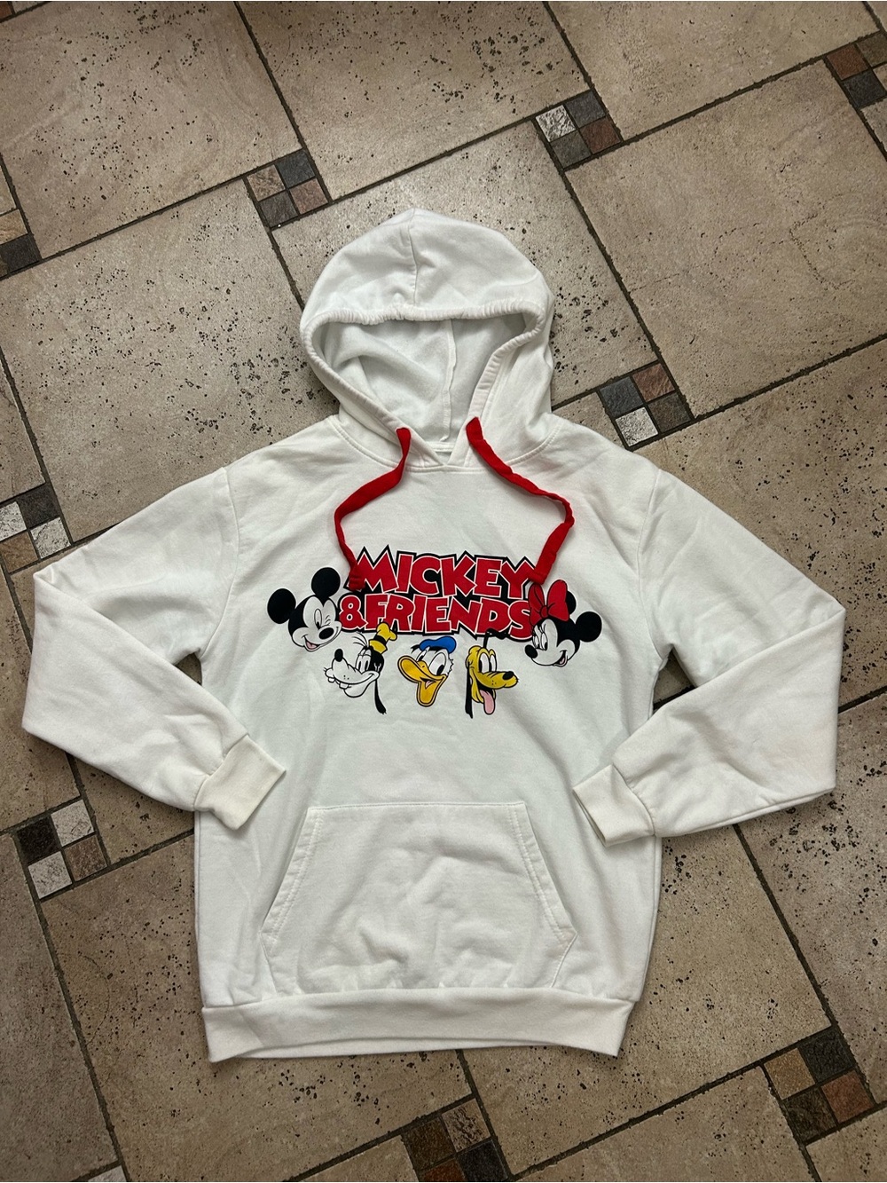 Disney Mickey & Friends White Graphic Hoodie Sweater size M 7-9